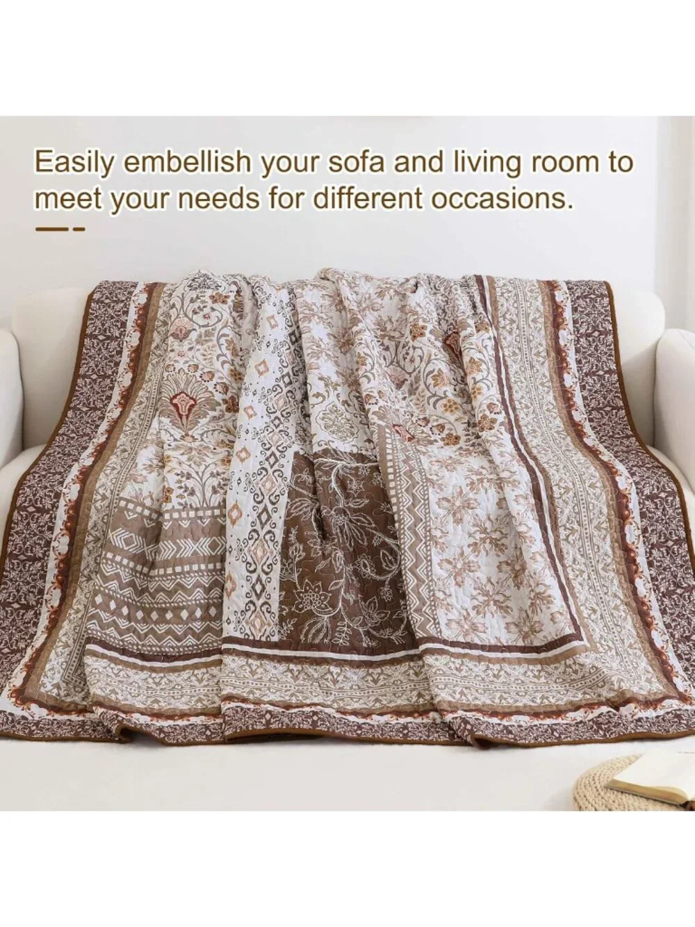 Bohemian Floral Quilt Set Queen Size, 3-Piece Patchwork Bedspread for All